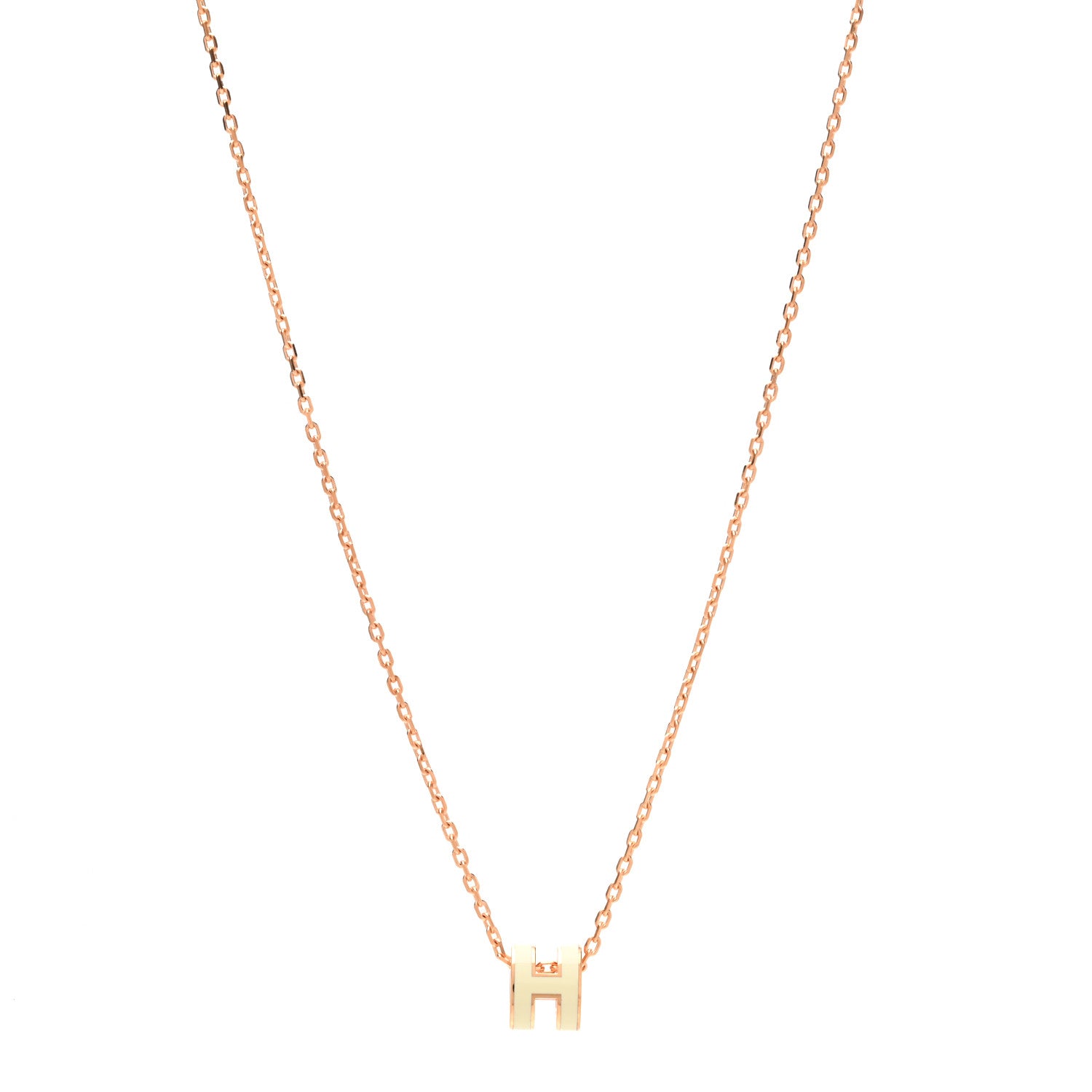 Hermes Lacquered Rose Gold Mini Pop H Pendant Necklace White 1 of 4