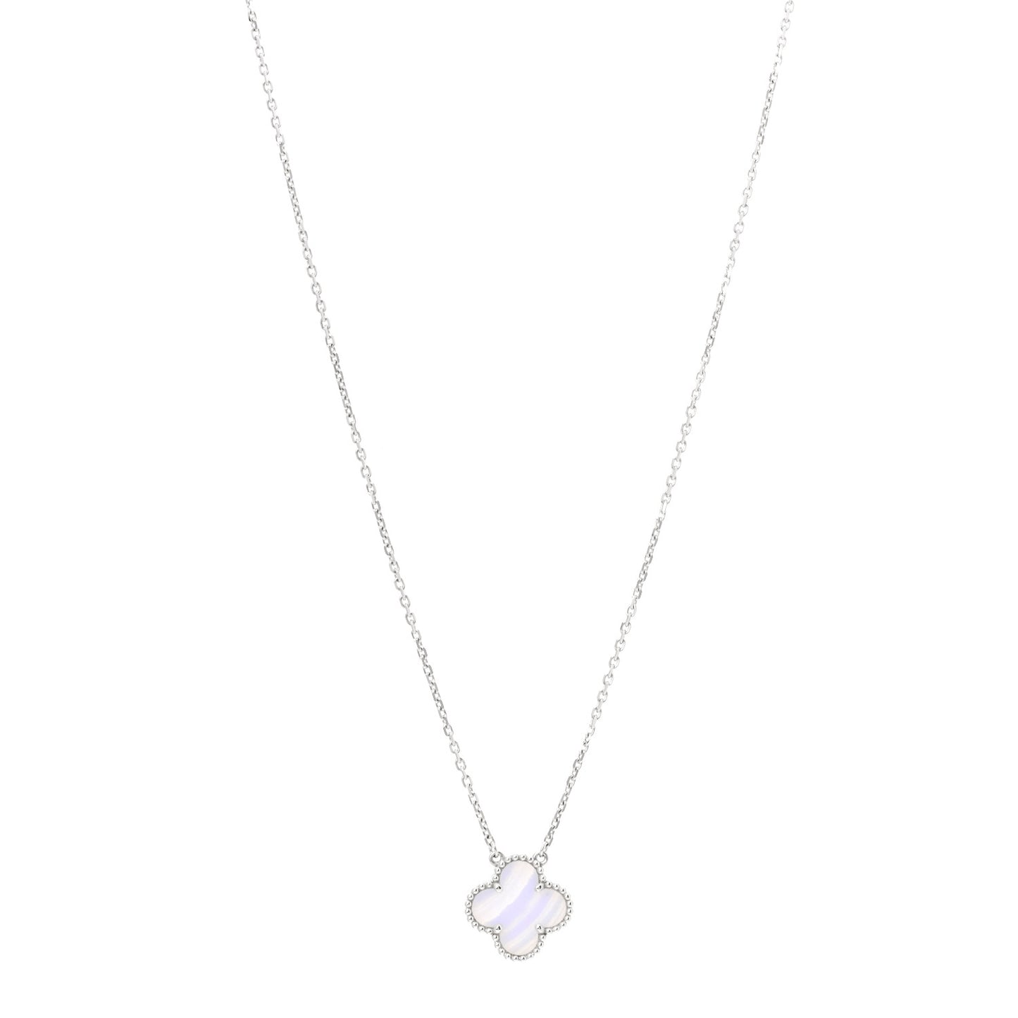 18K White Gold Chalcedony Vintage Alhambra Pendant Necklace