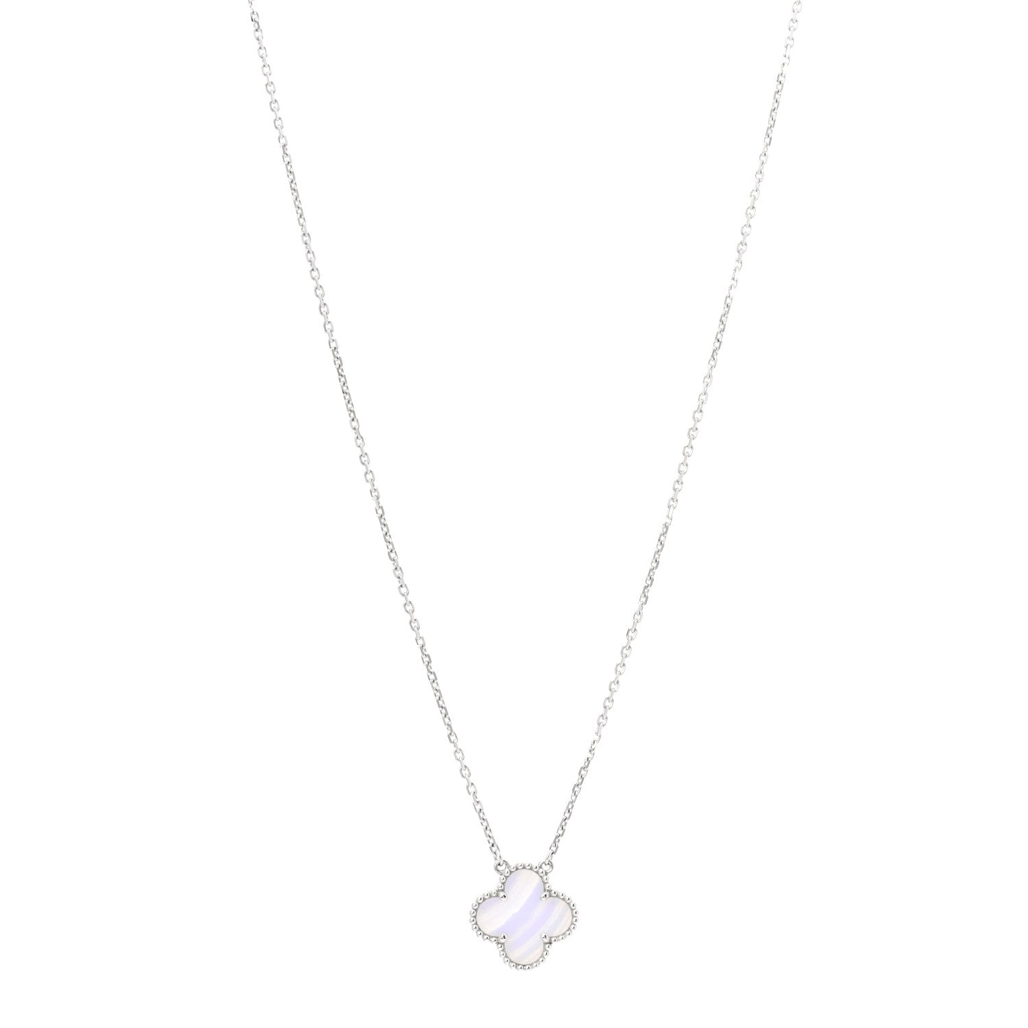 Van Cleef & Arpels 18K White Gold Chalcedony Vintage Alhambra Pendant Necklace 1 of 7