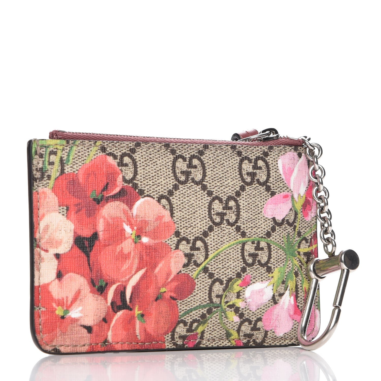 Gucci GG Supreme Monogram Blooms Key Ring Coin Case Beige Multicolor Dry Rose 3 of 6