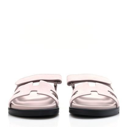 Hermes Suede Goatskin Womens Chypre Sandals 37 Rose Porcelaine 2 of 9