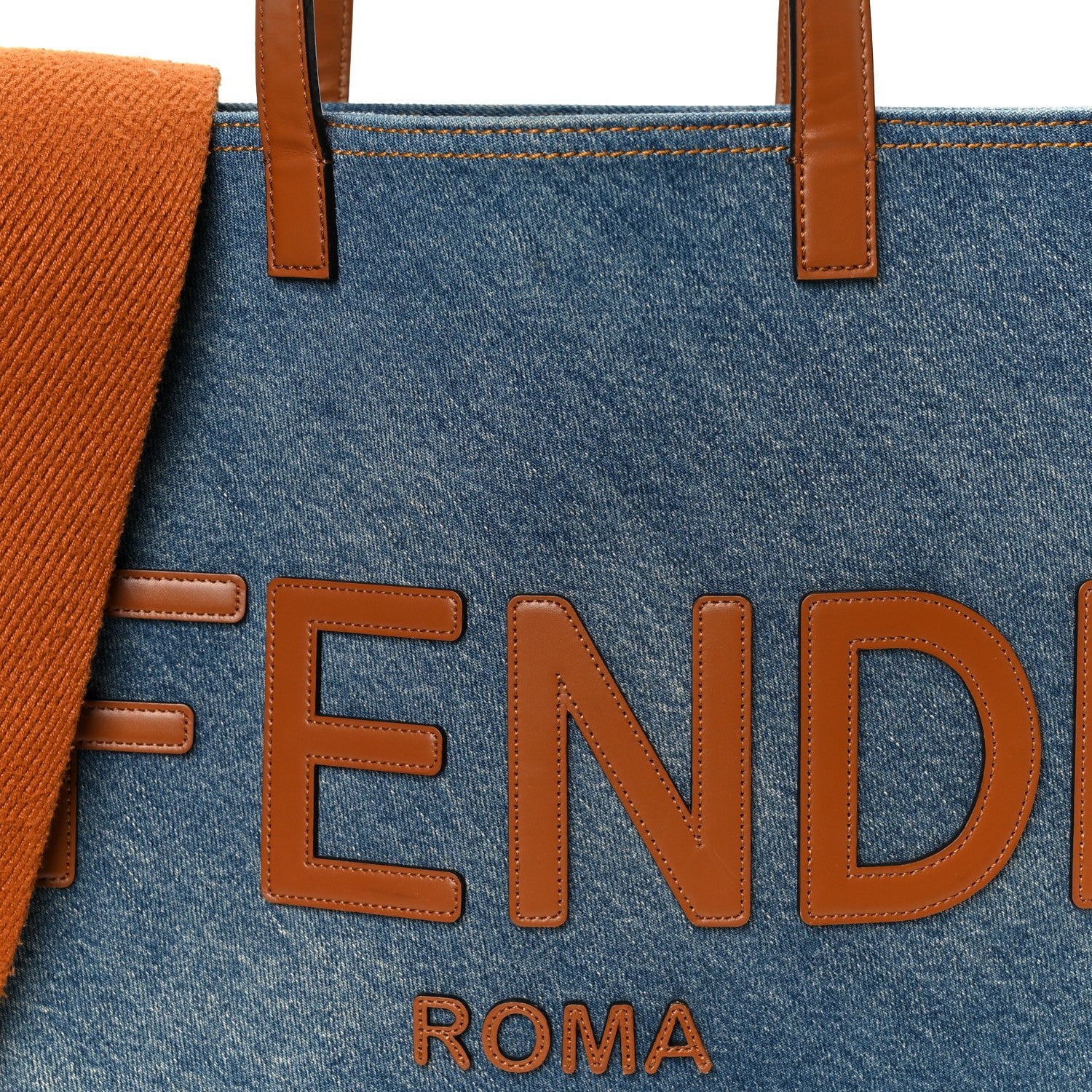 Fendi Denim Lavato Vitello King Logo Embroidered Frayed Tote Denim