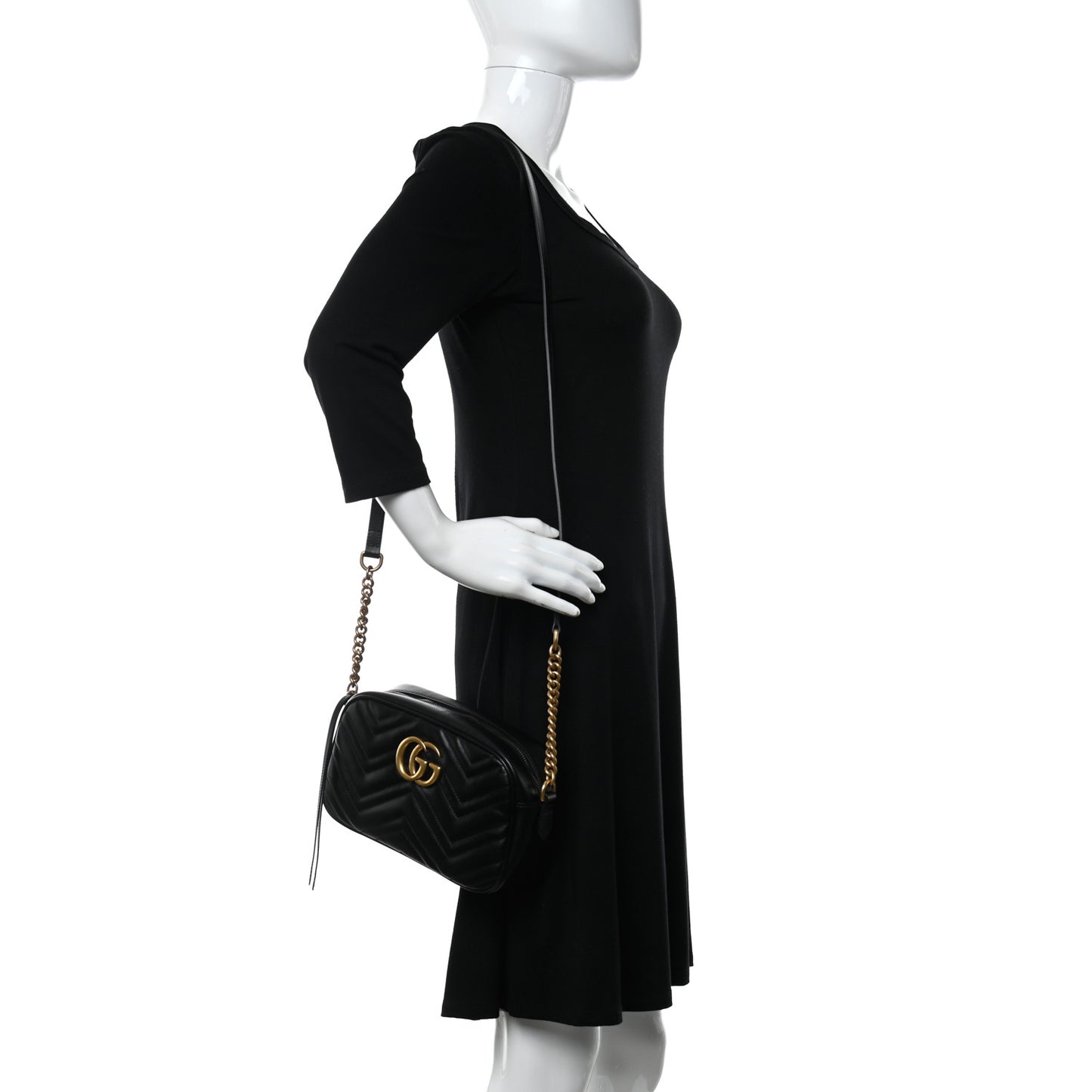 Calfskin Matelasse Small GG Marmont Chain Shoulder Bag Black
