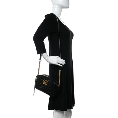 Gucci Calfskin Matelasse Small GG Marmont Chain Shoulder Bag Black 2 of 10