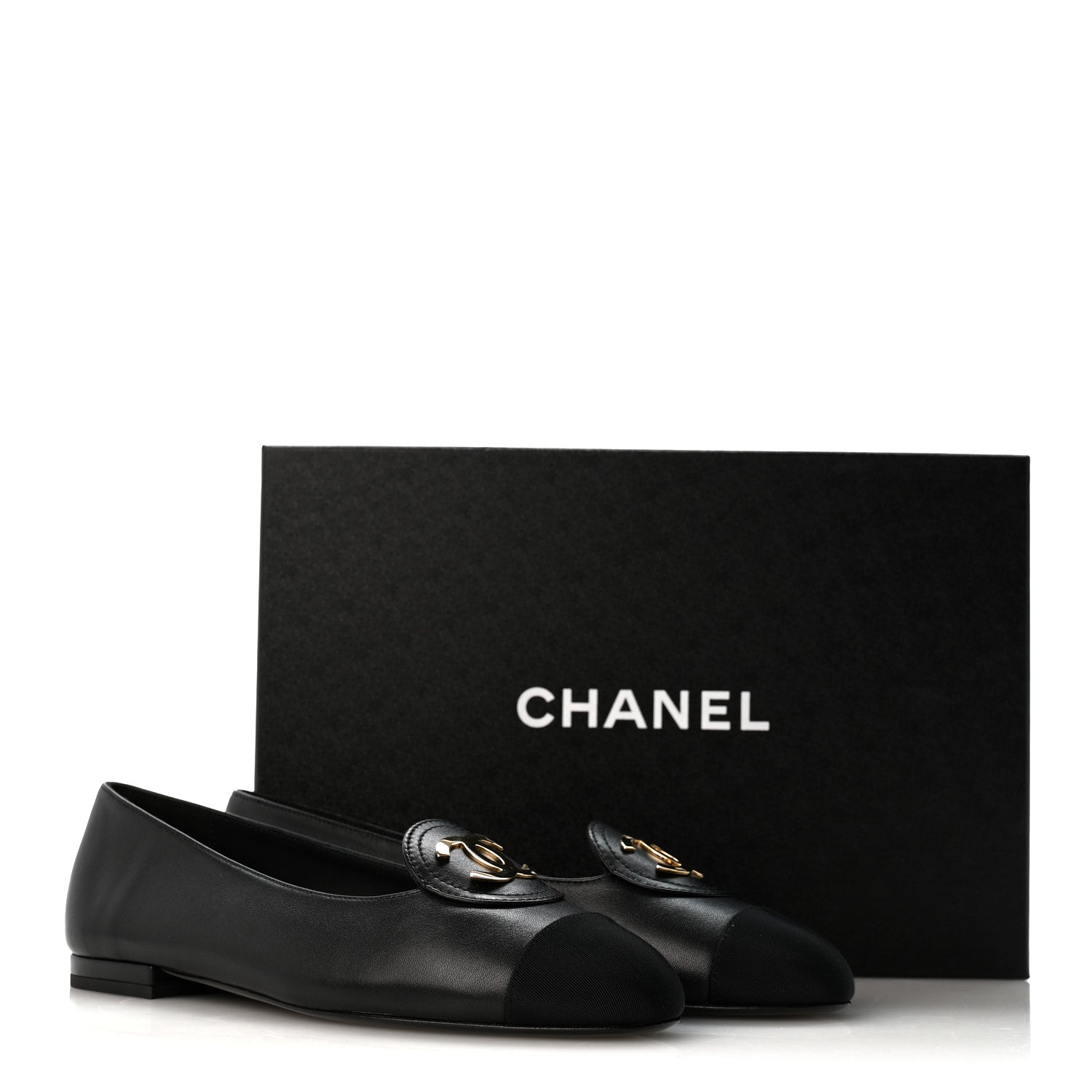 Chanel Calfskin Grosgrain Cap Toe CC Moccasin Loafers 37 Black 10 of 10