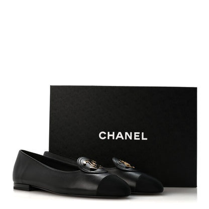 Chanel Calfskin Grosgrain Cap Toe CC Moccasin Loafers 37 Black 10 of 10