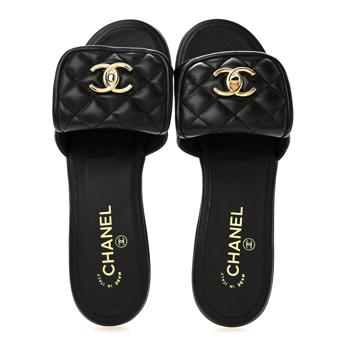 Chanel Lambskin Quilted Turnlock Flat Mules 39 Black 2 of 10