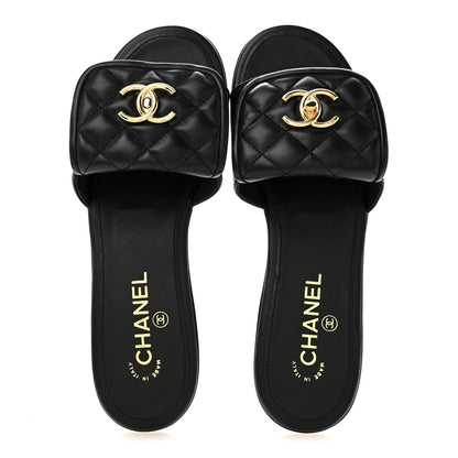 Chanel Lambskin Quilted Turnlock Flat Mules 39 Black 2 of 10