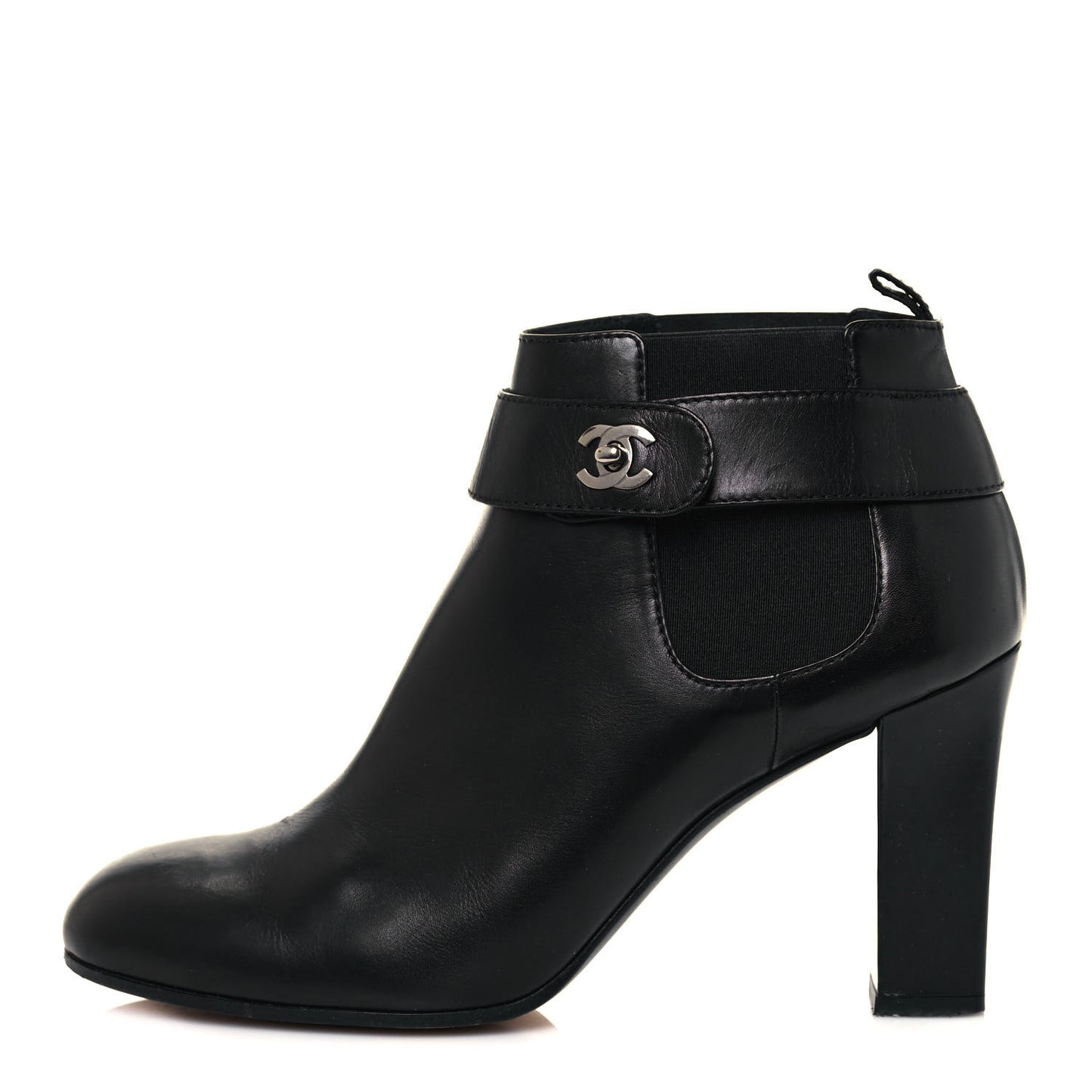 Calfskin CC Turnlock Ankle Boots 40.5 Black