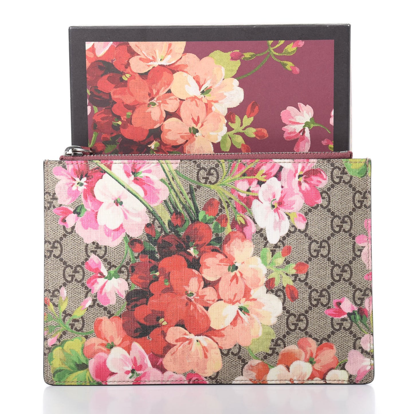 GG Supreme Monogram Blooms Small Zip Pouch Beige Multicolor Dry Rose