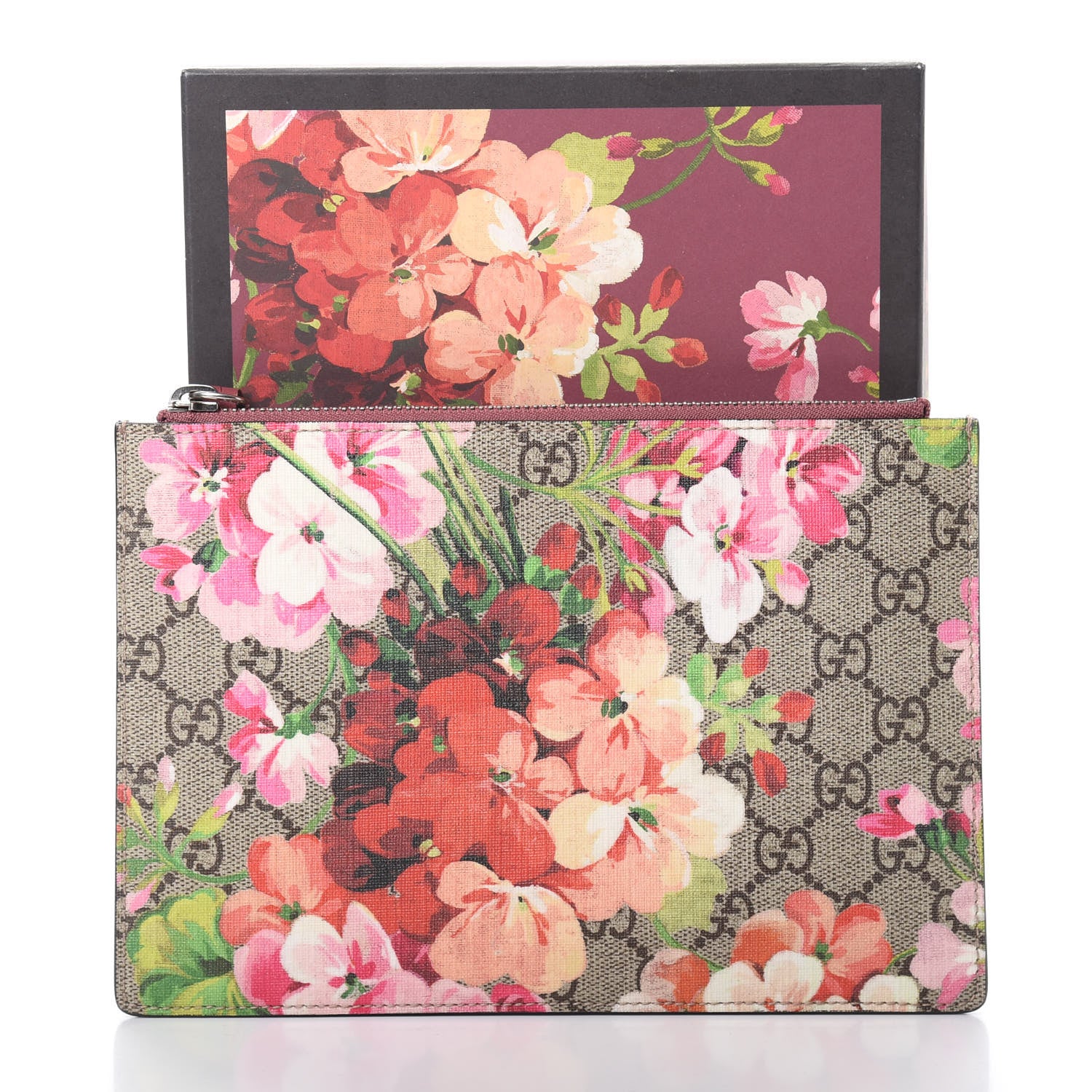 Gucci GG Supreme Monogram Blooms Small Zip Pouch Beige Multicolor Dry Rose 7 of 7