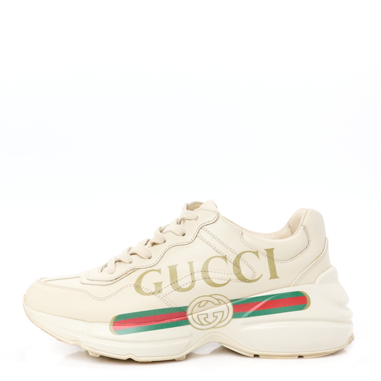 Gucci Calfskin Logo Womens Rhyton Sneakers 38.5 Ivory 1 of 11