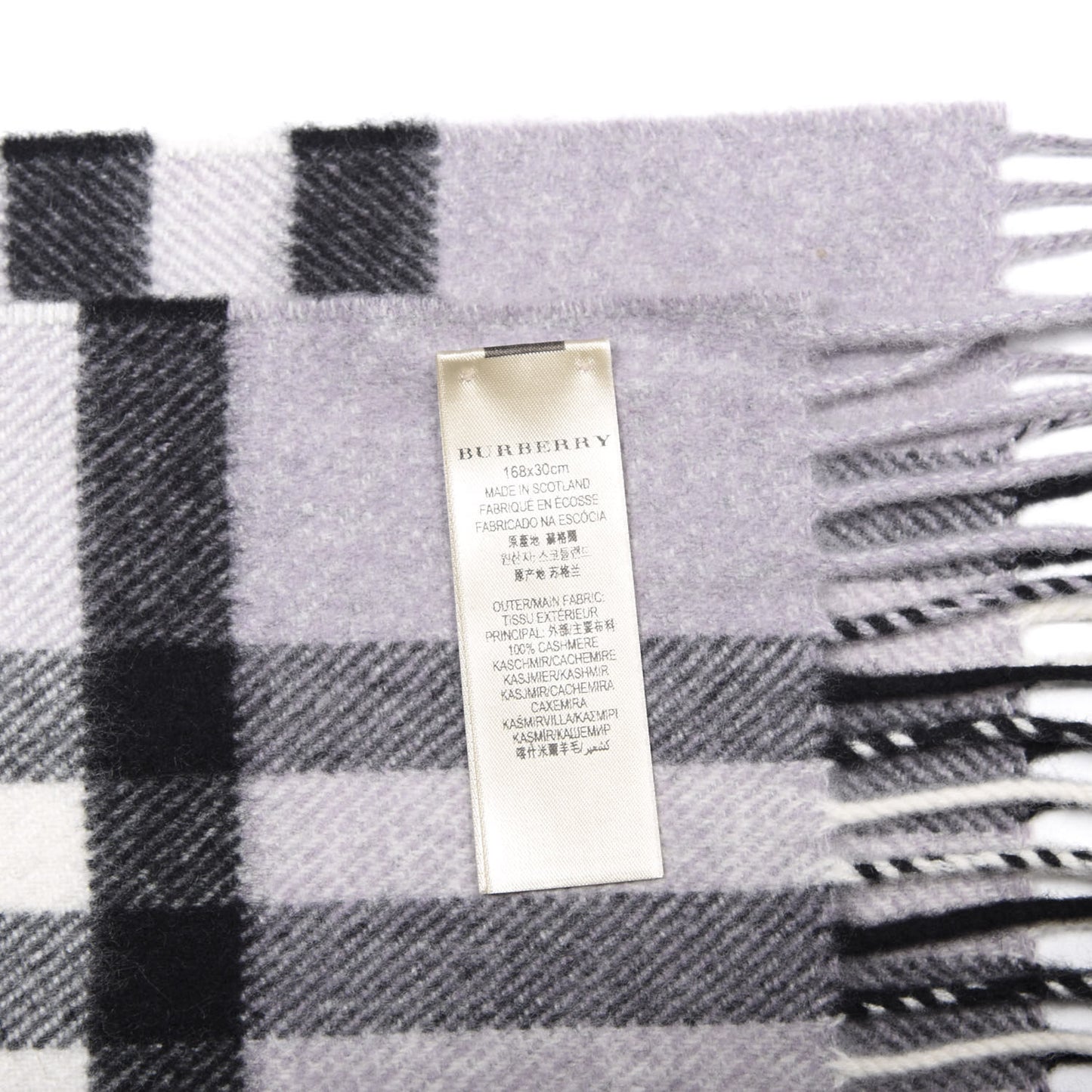 Cashmere Giant Check Fringe Scarf Lilac