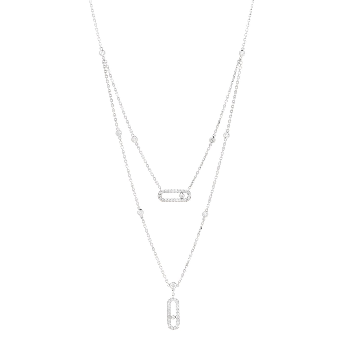 18K White Gold Diamond 2 Row Move Uno Pave Necklace