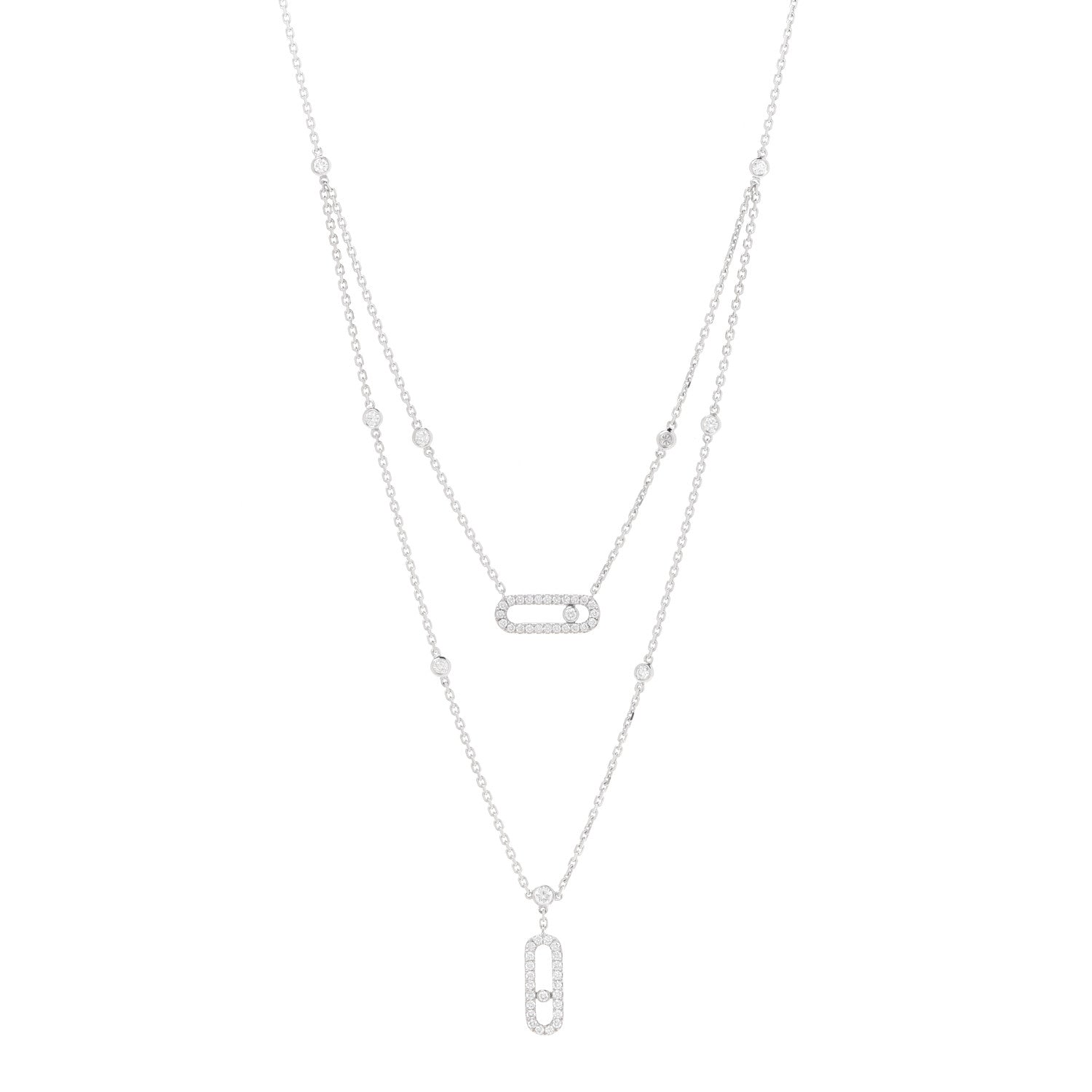 Messika 18K White Gold Diamond 2 Row Move Uno Pave Necklace 1 of 9