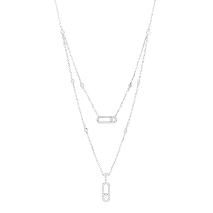 Messika 18K White Gold Diamond 2 Row Move Uno Pave Necklace 1 of 9