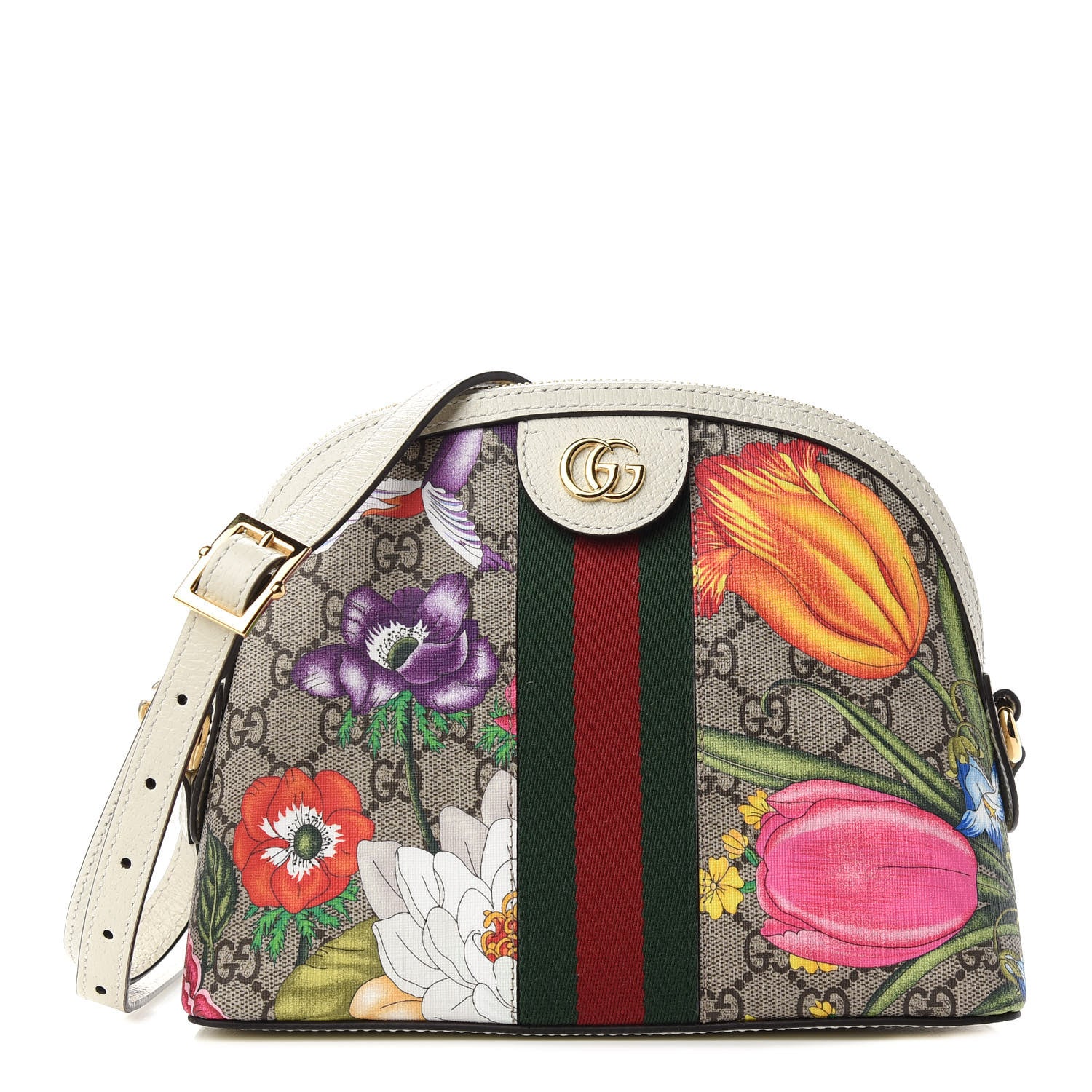 Gucci GG Supreme Monogram Flora Web GG Small Ophidia Dome Shoulder Bag White 1 of 9