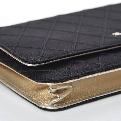 Chanel Satin Diamond Stitch Wallet On Chain WOC Black Gold 10 of 11