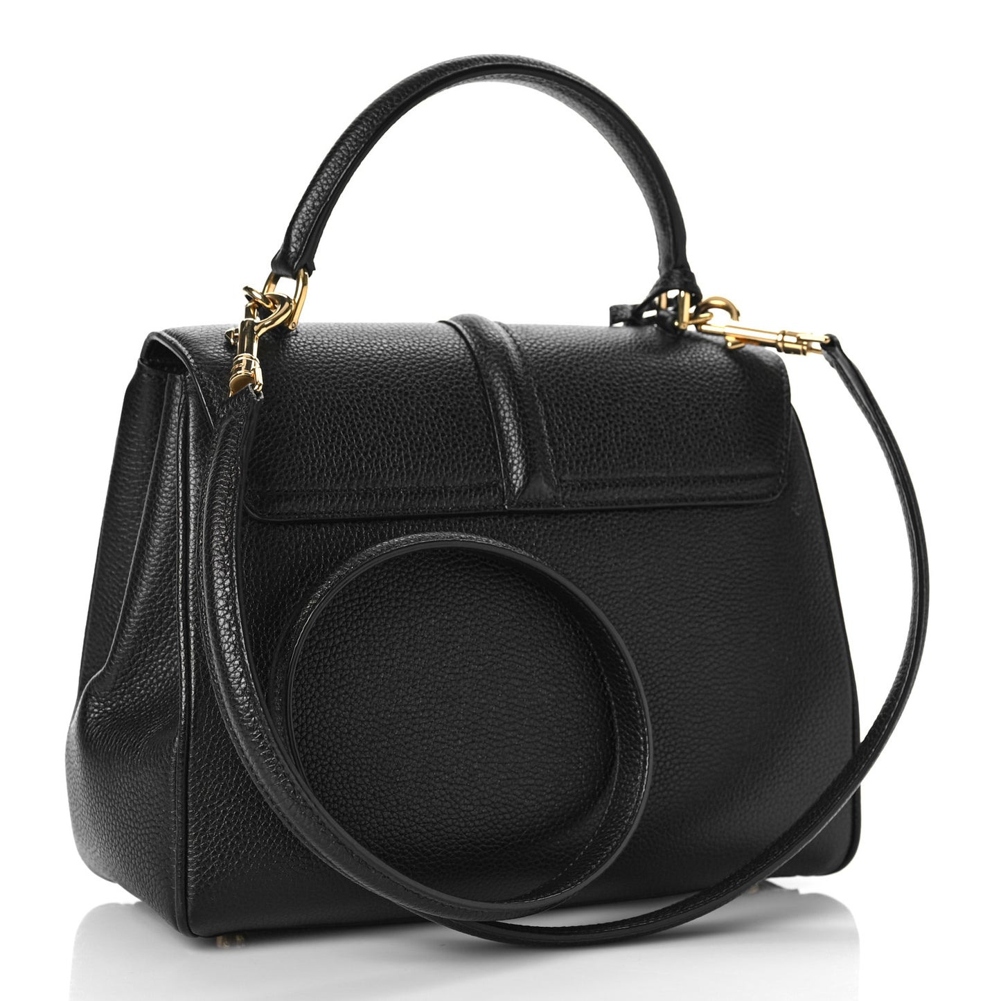 Grained Calfskin Small 16 Top Handle Bag Black