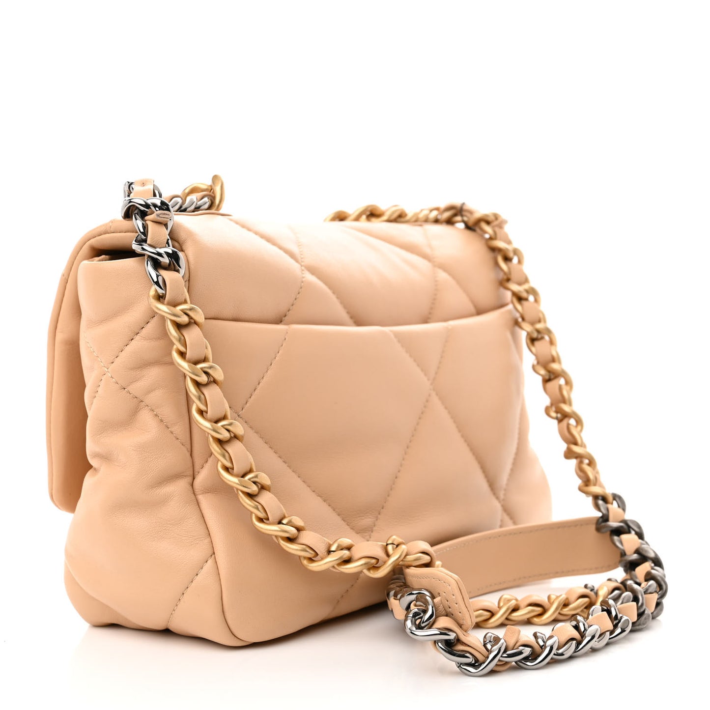 Goatskin Quilted Medium Chanel 19 Flap Beige