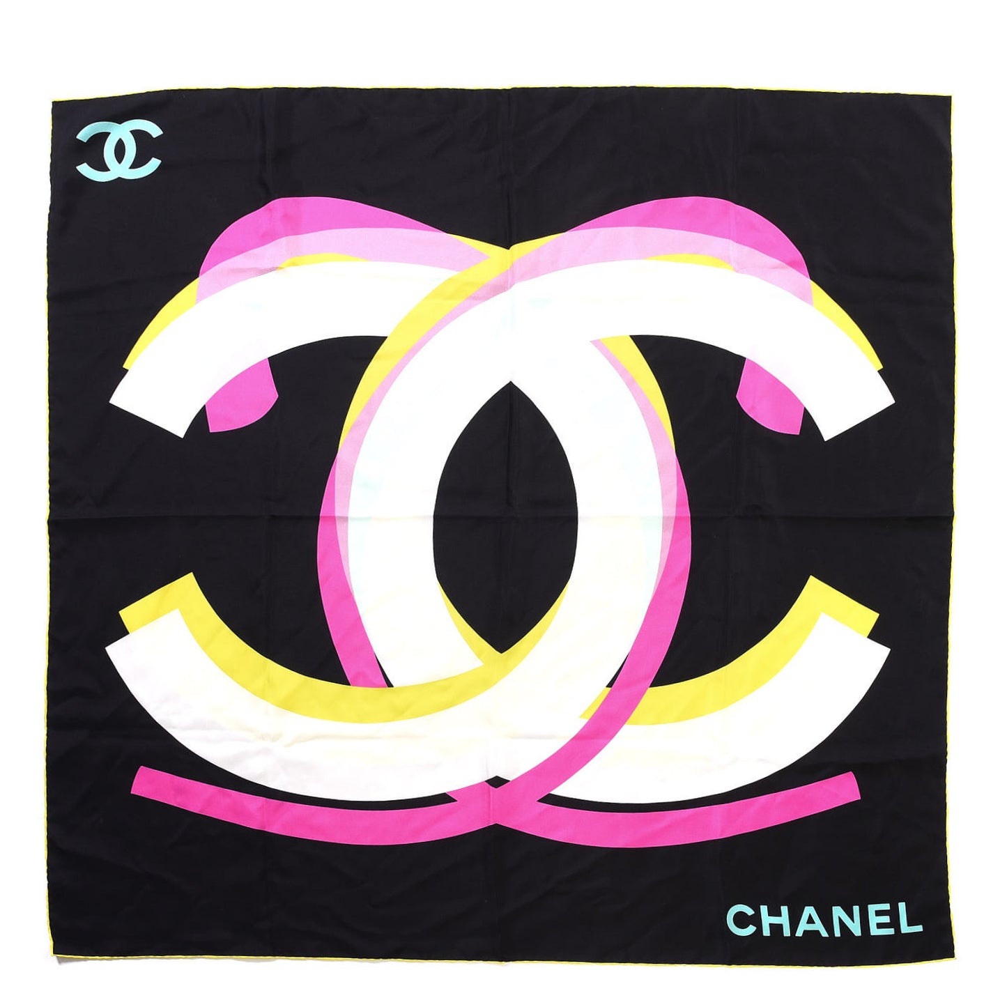 Silk CC Square Scarf Black Pink Yellow