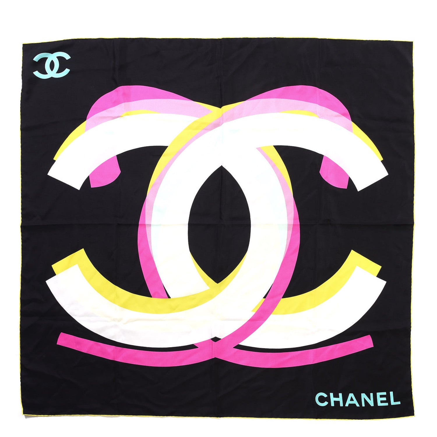 Chanel Silk CC Square Scarf Black Pink Yellow 3 of 6