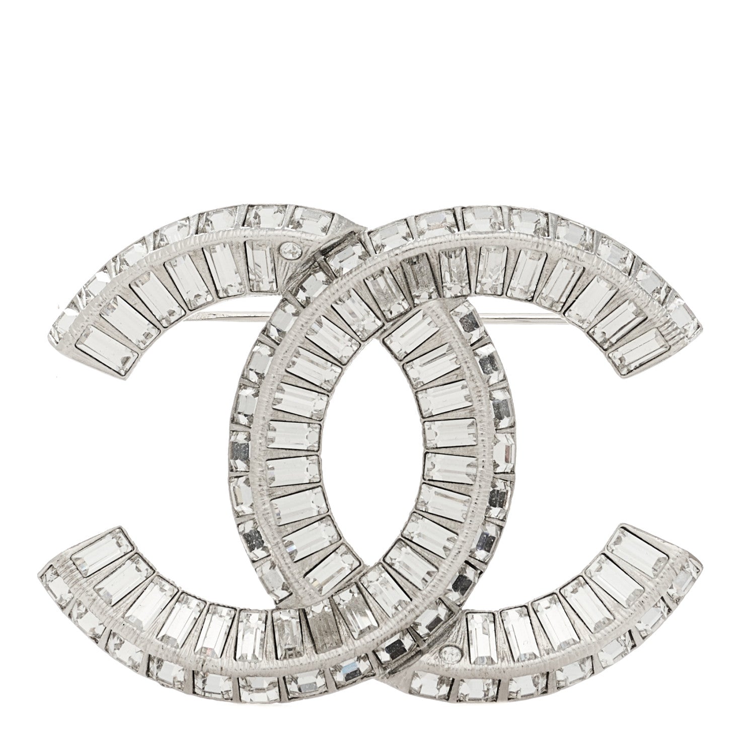 Chanel Baguette Crystal CC Brooch Silver 1 of 5