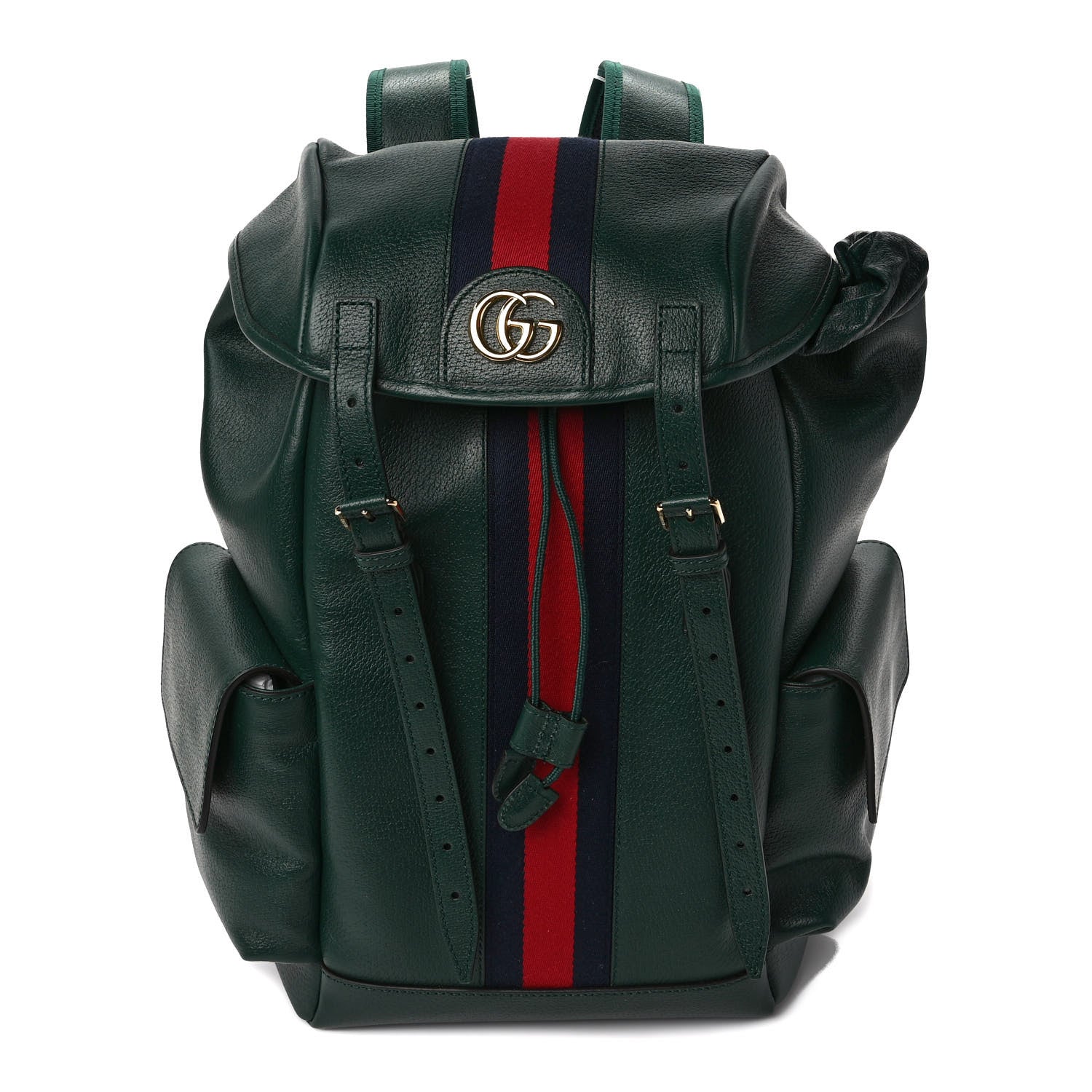 Gucci Grained Calfskin Medium Ophidia Double Buckle Backpack Green 1 of 8