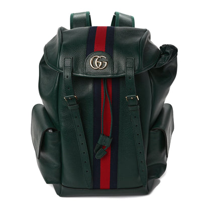 Gucci Grained Calfskin Medium Ophidia Double Buckle Backpack Green 1 of 8