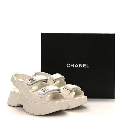 Chanel Shiny Calfskin Chain CC Velcro Dad Platform Sandals 39 White 9 of 9