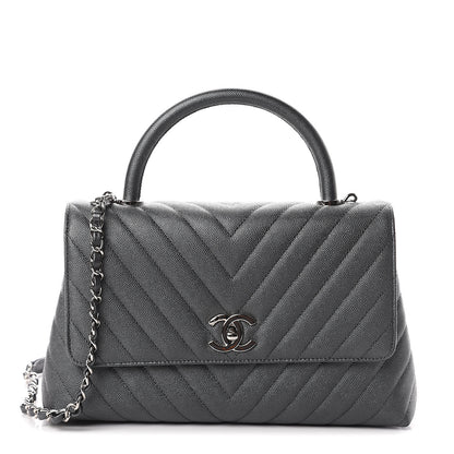 Chanel Caviar Chevron Quilted Small Coco Handle Flap Dark Grey 1 of 9
