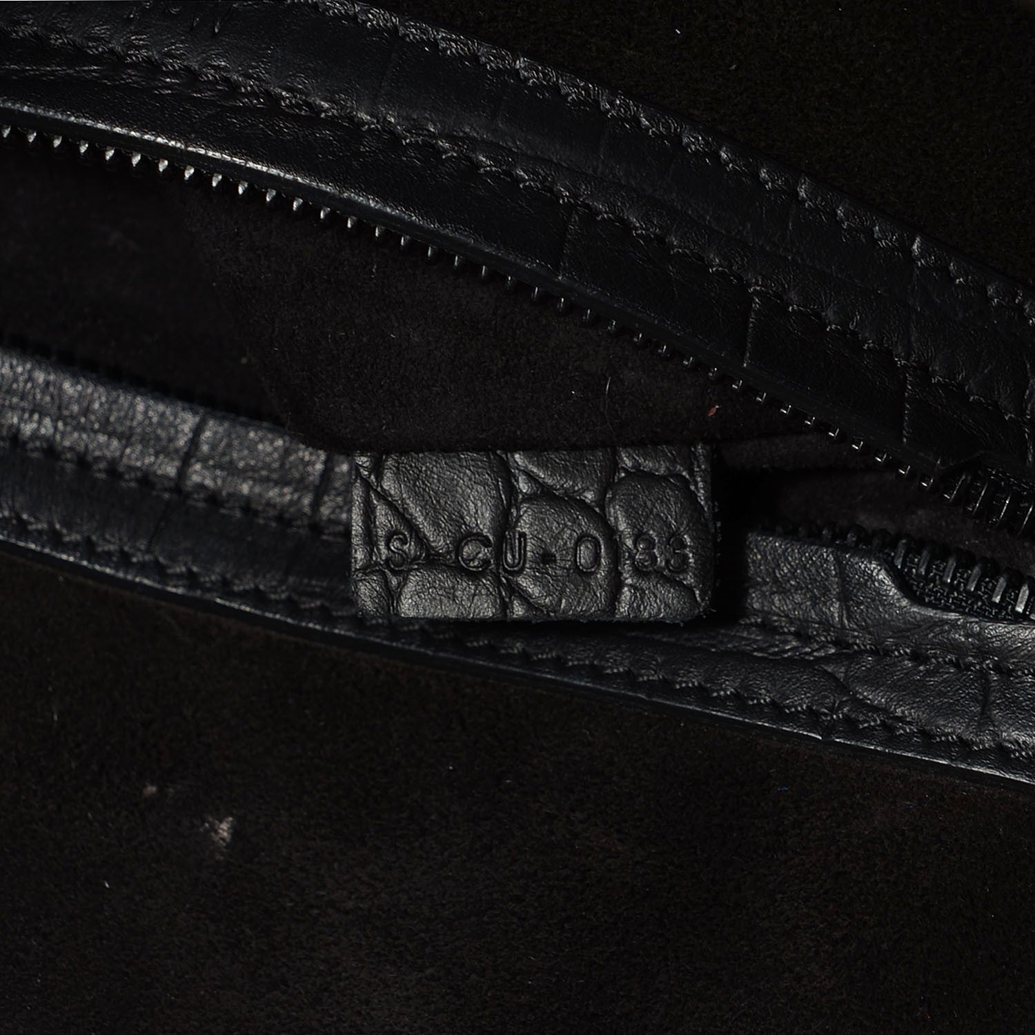 Celine Crocodile Embossed Calfskin Medium Phantom Luggage Black 11 of 16