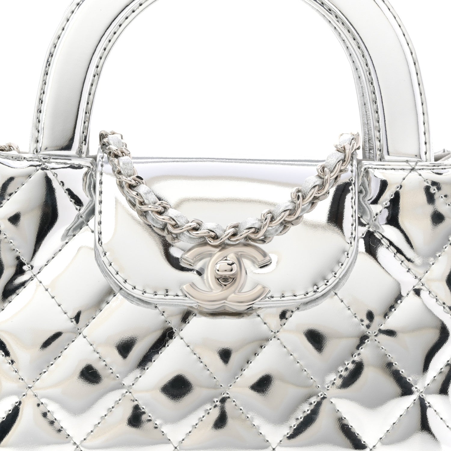 Chanel Mirror Calfskin Metallic Calfskin Quilted Nano Kelly Shopper Silvery 8 of 11