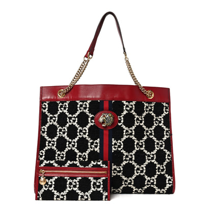 Gucci Tweed GG Monogram Large Rajah Chain Tote Romantic Cherry Black White 2 of 11
