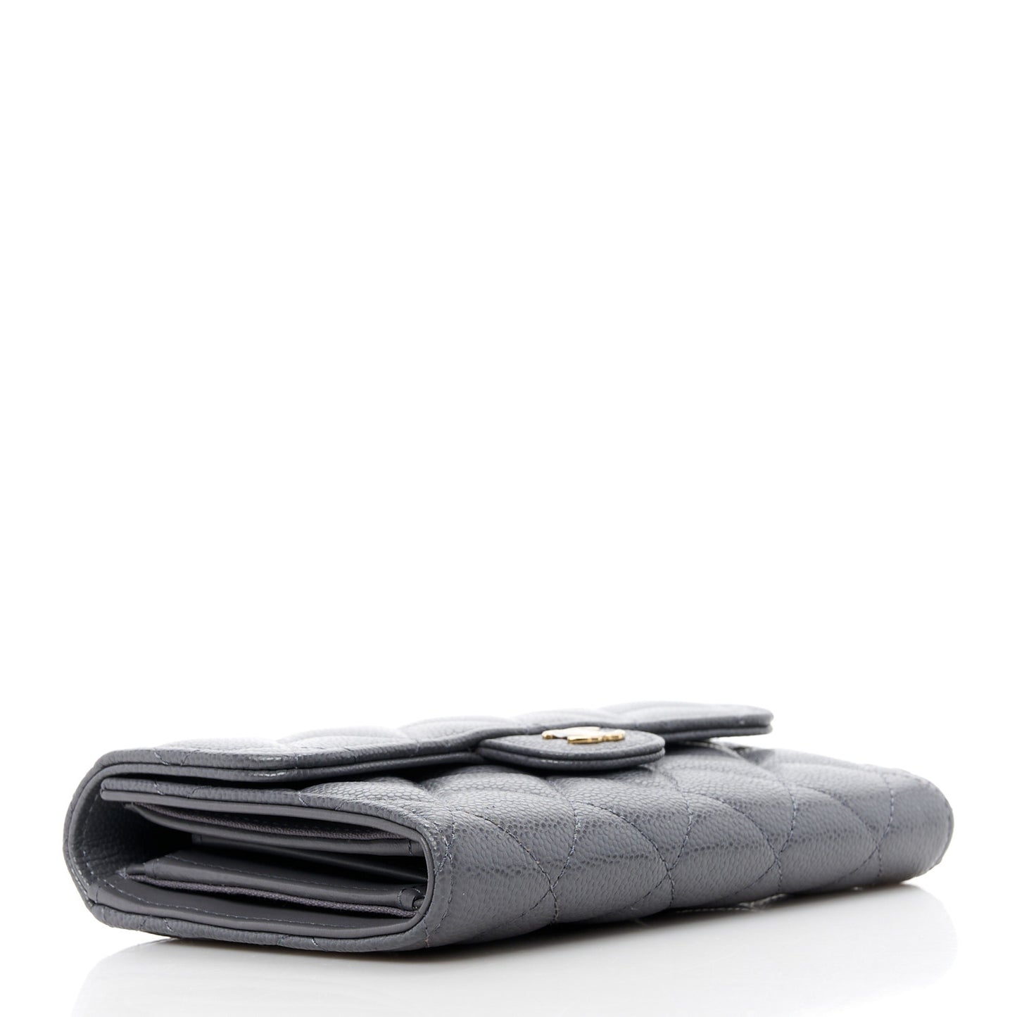 Caviar Quilted Medium Flap Wallet Grey