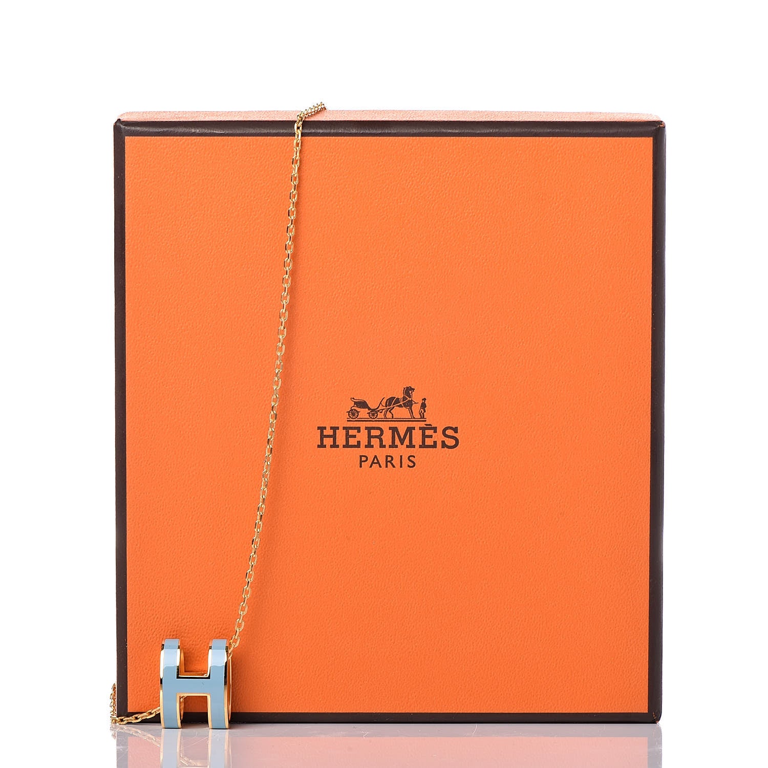 Hermes Lacquered Gold Pop H Pendant Necklace Bleu Pastel 7 of 7
