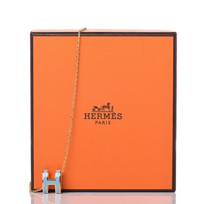 Hermes Lacquered Gold Pop H Pendant Necklace Bleu Pastel 7 of 7