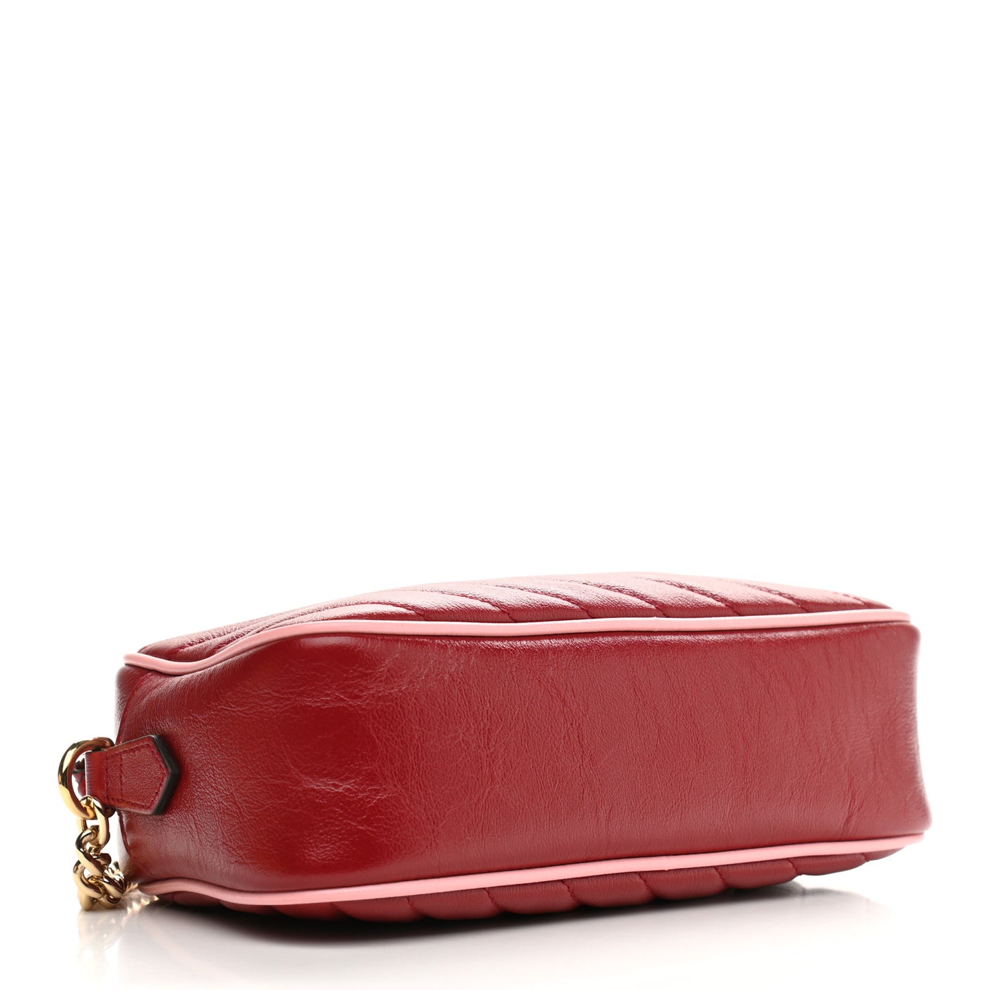 Azalea Calfskin Enamel Matelasse Diagonal Small Torchon GG Marmont Chain Shoulder Bag New Cherry Red Wild Rose