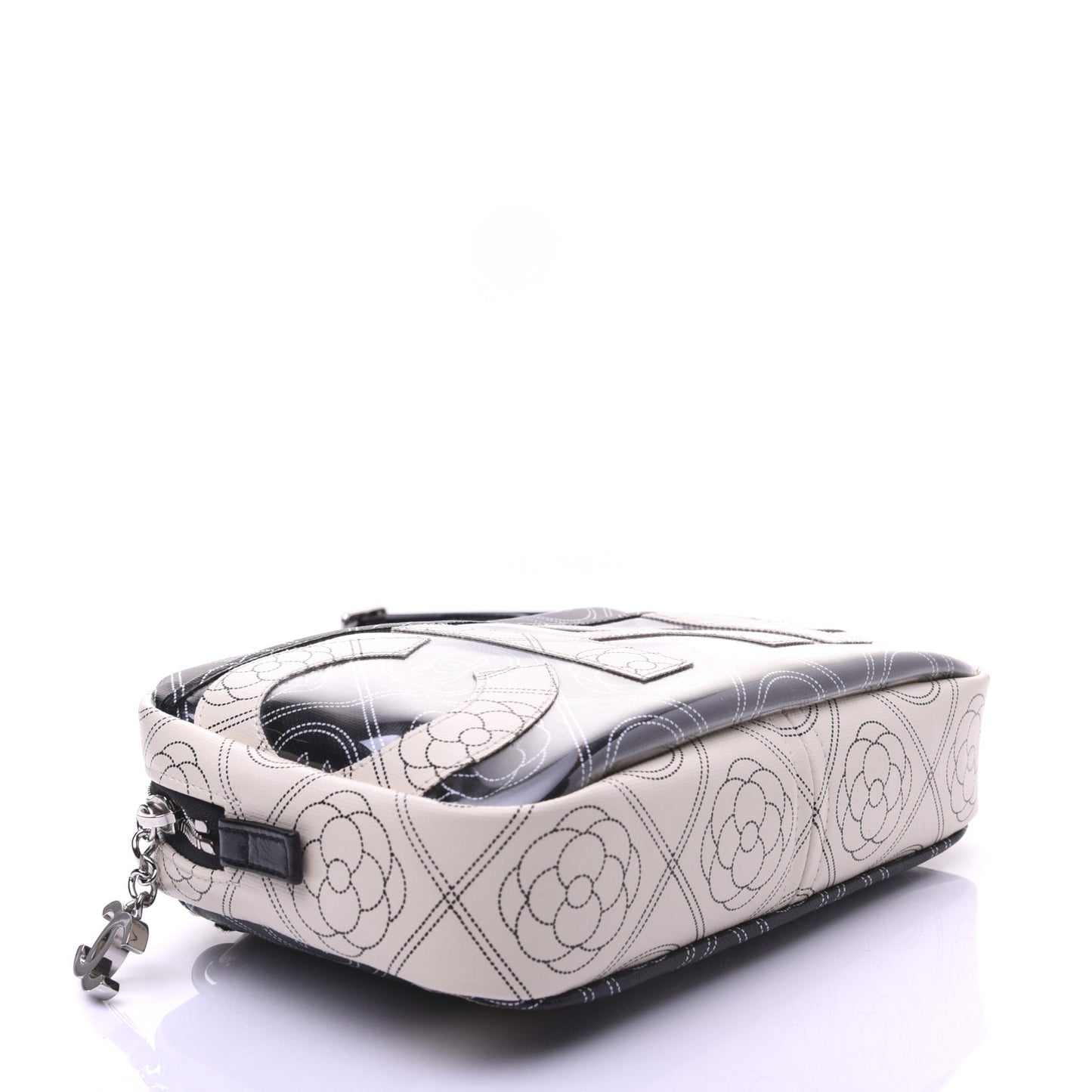 Coated Canvas Calfskin Camellia Printed Camera Case Black Beige
