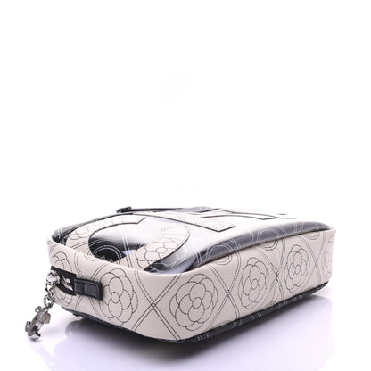 Chanel Coated Canvas Calfskin Camellia Printed Camera Case Black Beige 4 of 13