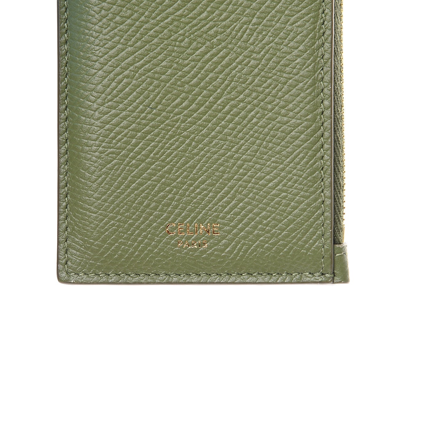 Grained Calfskin Zipped Card Holder Light Khaki
