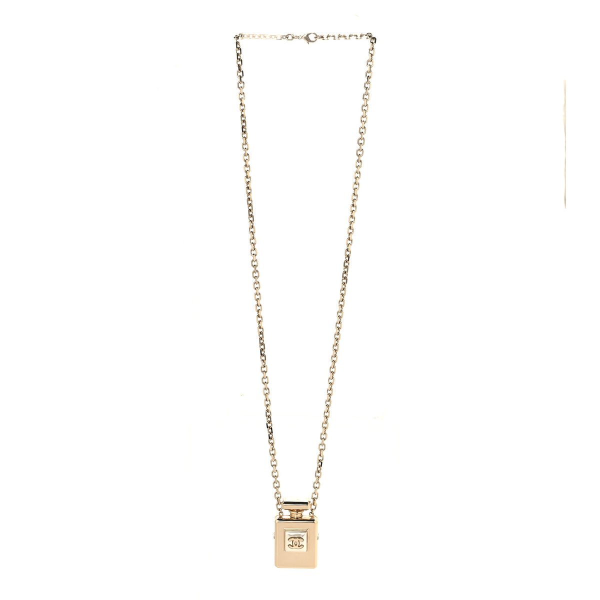 Metal Pearl Perfume Bottle CC Locket Necklace Gold