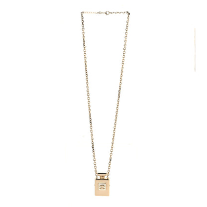 Chanel Metal Pearl Perfume Bottle CC Locket Necklace Gold 3 of 5