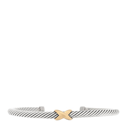 David Yurman Sterling Silver 18K Yellow Gold 4mm X Station Cable Bracelet 1 of 4