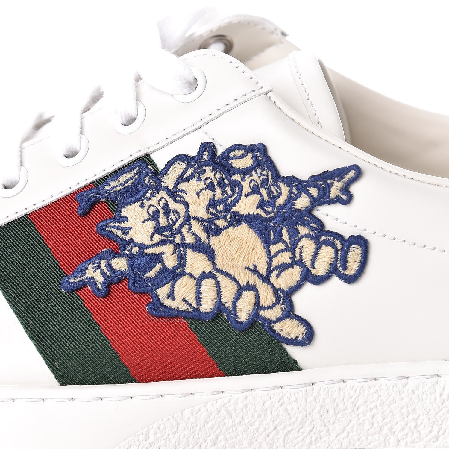 Gucci X DISNEY Calfskin Web Three Little Pigs Embroidered Mens Ace Sneakers 9.5 White Red Green 10 of 11