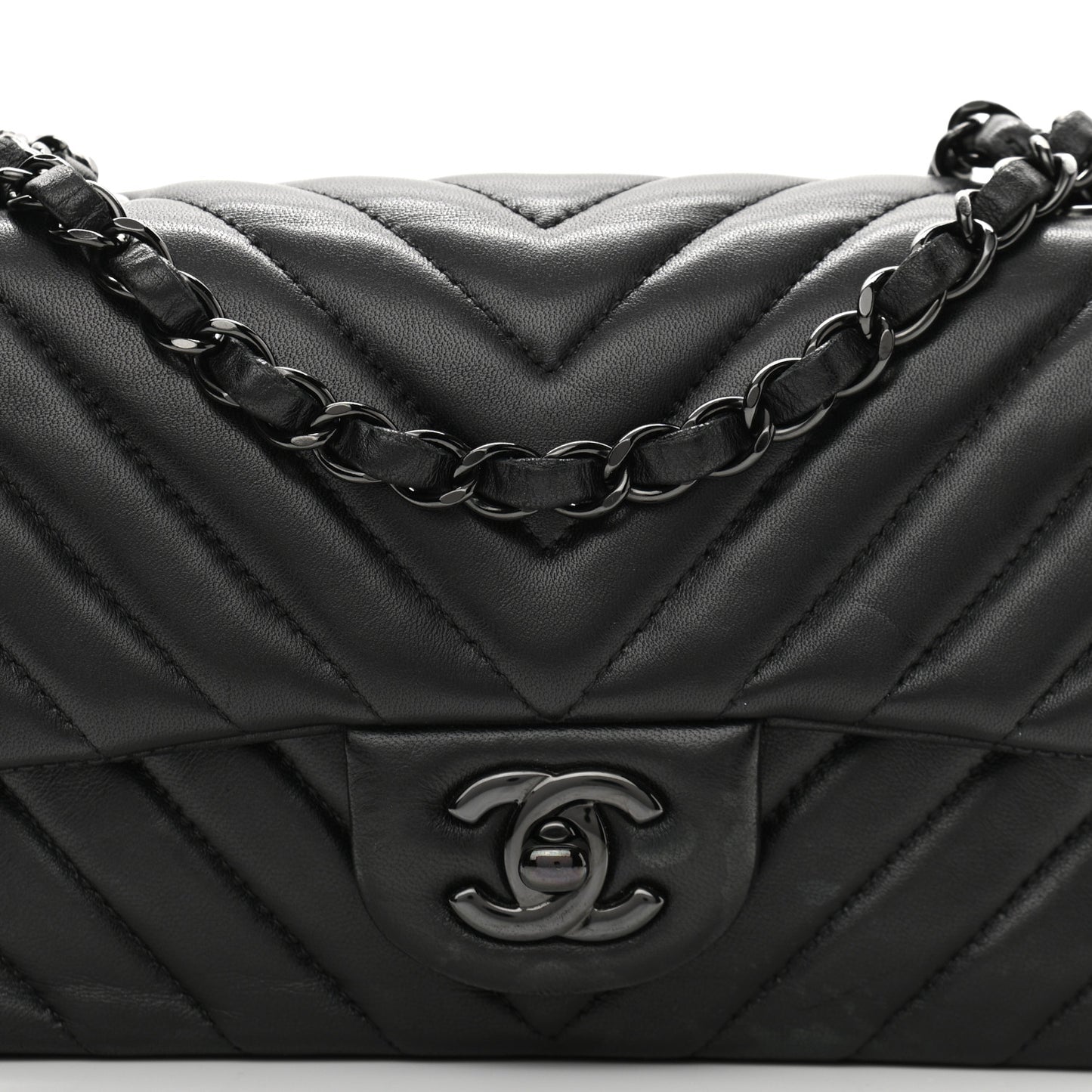 Lambskin Chevron Quilted Mini Rectangular Flap So Black