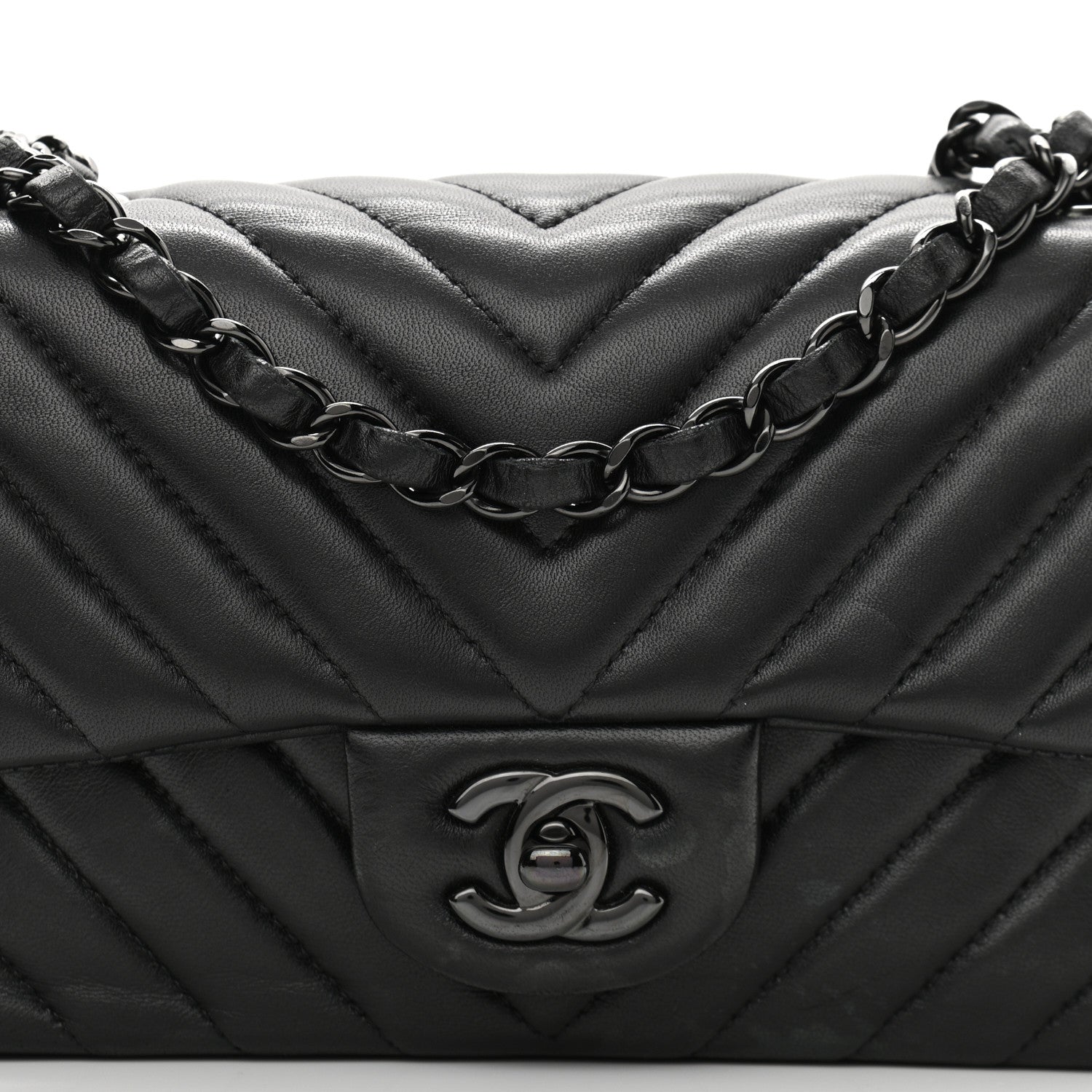 Chanel Lambskin Chevron Quilted Mini Rectangular Flap So Black 8 of 12