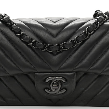 Chanel Lambskin Chevron Quilted Mini Rectangular Flap So Black 8 of 12