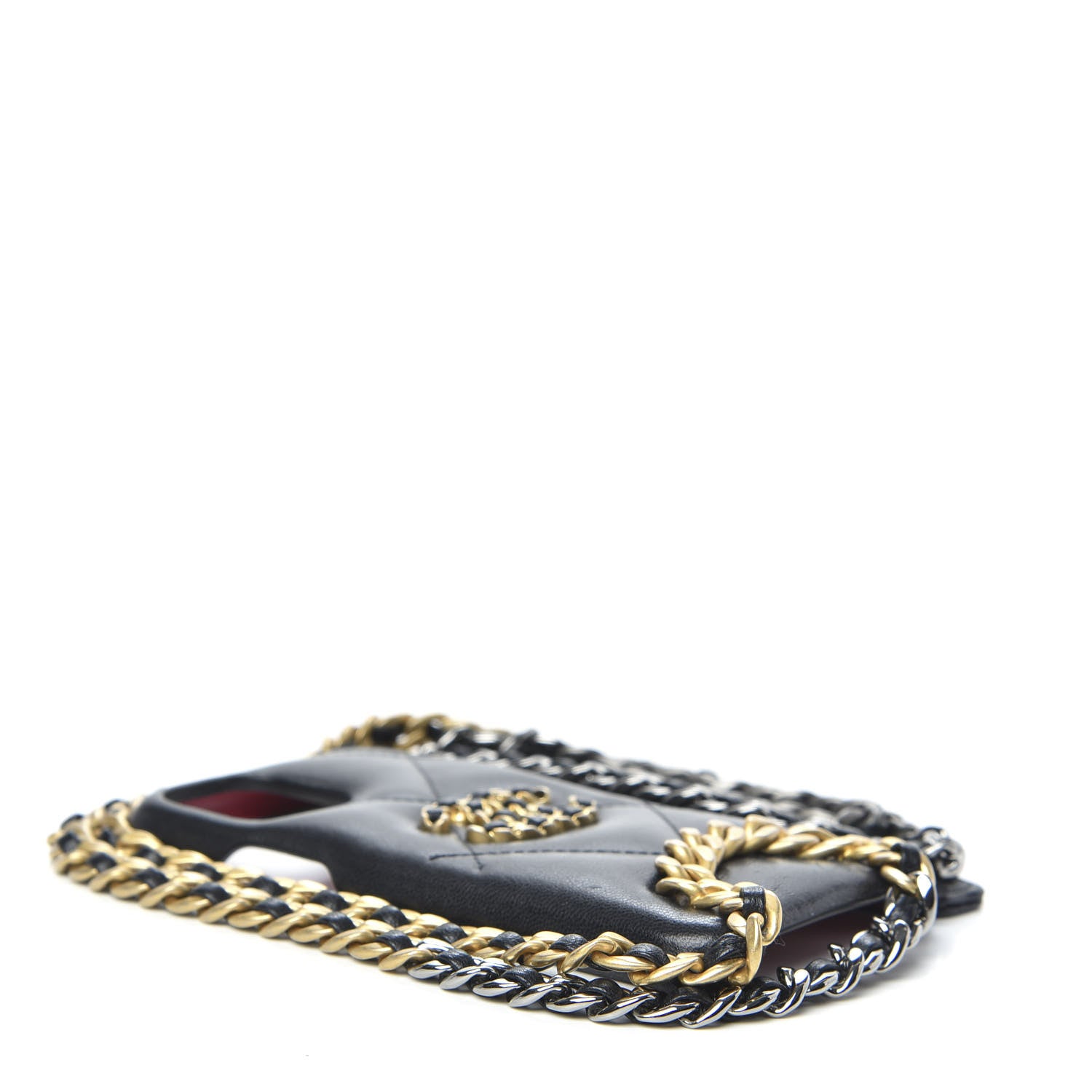 Chanel Shiny Goatskin Quilted 19 iPhone XI Pro Holder With Chain Black 4 of 7