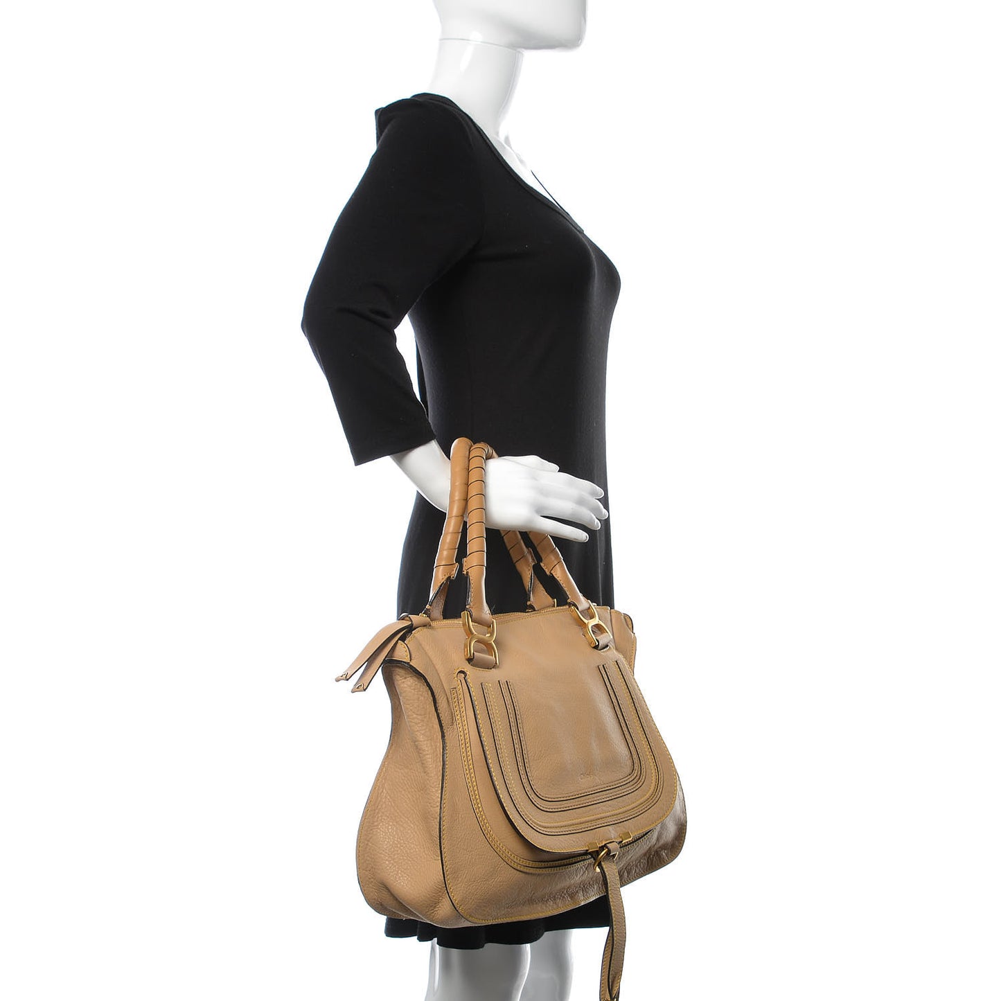 Calfskin Medium Marcie Satchel Sand Shell
